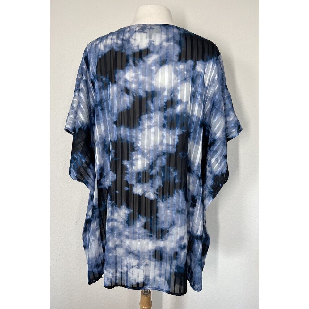 Lane Bryant Tie Dye Kimono Tunic Top Womens Size 10 12 Poncho Semi-Sheer Blue - Picture 7 of 12